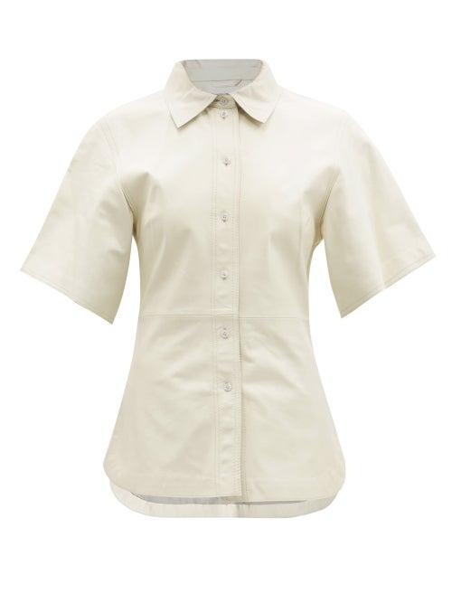 Matchesfashion.com Stand Studio - Alivia Leather Short-sleeved Shirt - Womens - Ivory