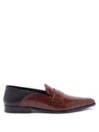 Matchesfashion.com Loewe - Collapsible Heel Crocodile Effect Leather Loafers - Womens - Dark Brown