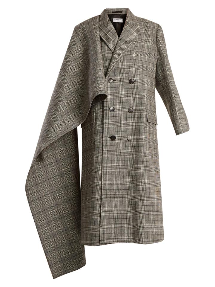 Balenciaga Asymmetric Double-breasted Hound's-tooth Coat