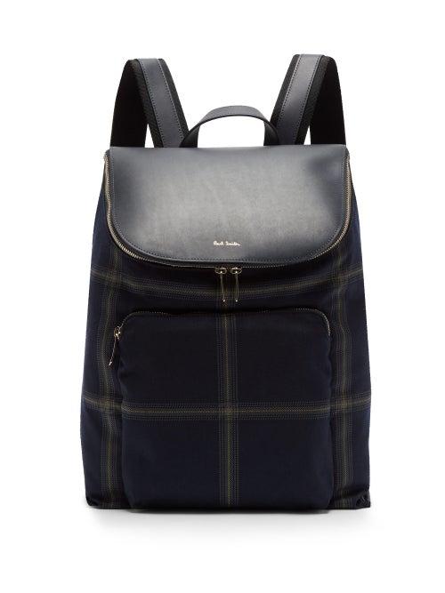Matchesfashion.com Paul Smith - Checked Wool Blend And Leather Backpack - Mens - Blue