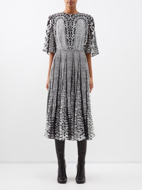 Altuzarra - Kliulo Geometric-print Pleated Georgette Dress - Womens - Ivory Multi