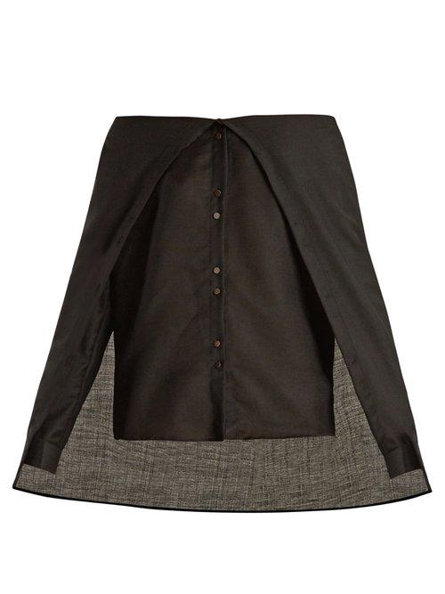 Matchesfashion.com Palmer//harding - Draped Off The Shoulder Wool Voile Shirt - Womens - Black