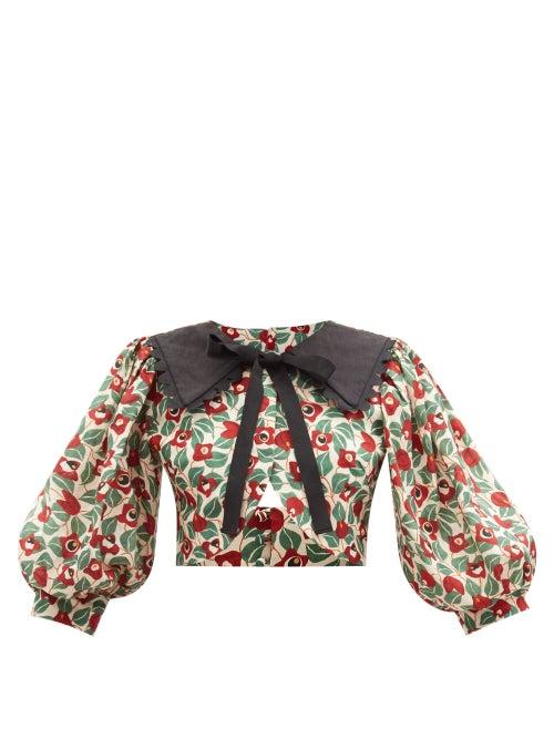 Agua By Agua Bendita - Granate Cropped Floral-print Linen Top - Womens - Green Red