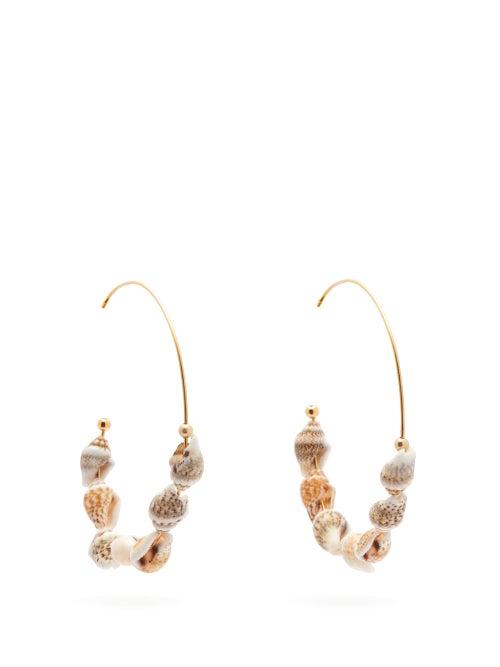 Matchesfashion.com Elise Tsikis - Megara Shell Gold Plated Hoop Earrings - Womens - White