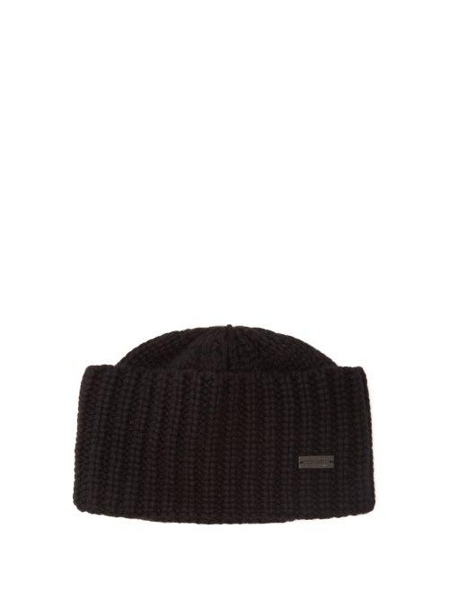 Matchesfashion.com Saint Laurent - Logo-tab Rib-knitted Cashmere Beanie Hat - Mens - Black