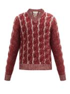 Matchesfashion.com Marni - V-neck Cable-knitted Wool-blend Sweater - Mens - Burgundy