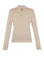 Matchesfashion.com Inis Mein - Point Collar Cotton And Linen Blend Polo Sweater - Mens - Beige