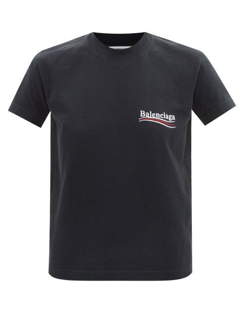 Balenciaga - Logo-embroidered Cotton-jersey T-shirt - Womens - Black White