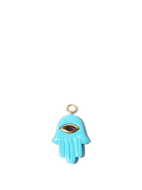 Jacquie Aiche - Hamsa Amethyst, Turquoise & 14kt Gold Charm - Womens - Turquoise