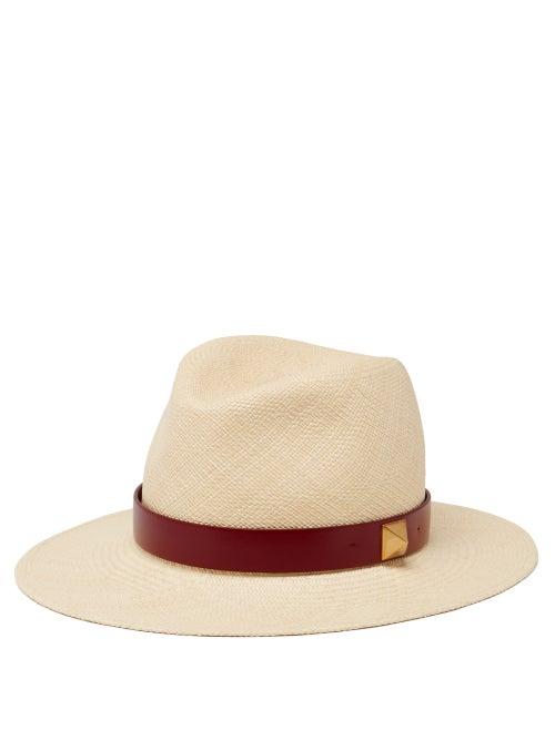 Matchesfashion.com Valentino Garavani - Roman Stud Leather-trimmed Straw Hat - Womens - Beige