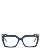 Matchesfashion.com Fendi - Stud Embellished Square Frame Glasses - Womens - Green