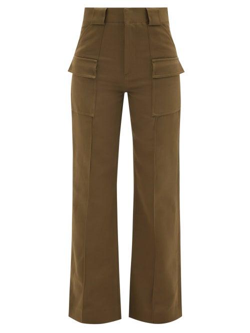 Petar Petrov - Gaspar Cotton-blend Wide-leg Trousers - Womens - Dark Green