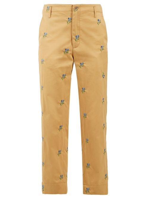 Matchesfashion.com Golden Goose Deluxe Brand - Floral Embroidered Straight Leg Twill Trousers - Womens - Beige Multi
