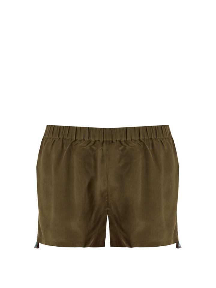Figue Cassia Embroidered Silk Shorts
