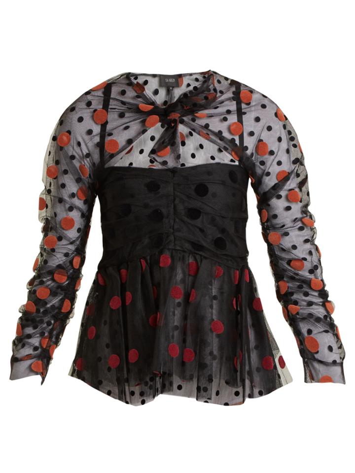 Isa Arfen Polka-dot Flocked Gathered Tulle Top