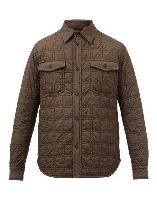 Brioni - Patch-pocket Quilted-shell Overshirt - Mens - Dark Brown