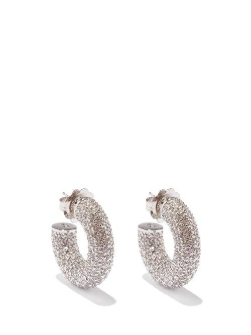 Amina Muaddi - Cameron Mini Crystal Hoop Earrings - Womens - Crystal