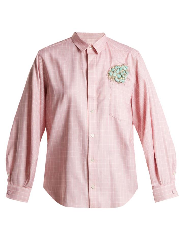 Toga Point-collar Bead-embellished Checked Cotton Shirt