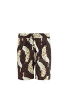 Mens Rtw Nipoaloha - Peacock-print Silk-twill Shorts - Mens - Brown Multi
