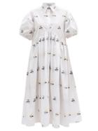 Matchesfashion.com Cecilie Bahnsen - Mikko Hawthorn Floral-jacquard Midi Shirt Dress - Womens - White Multi