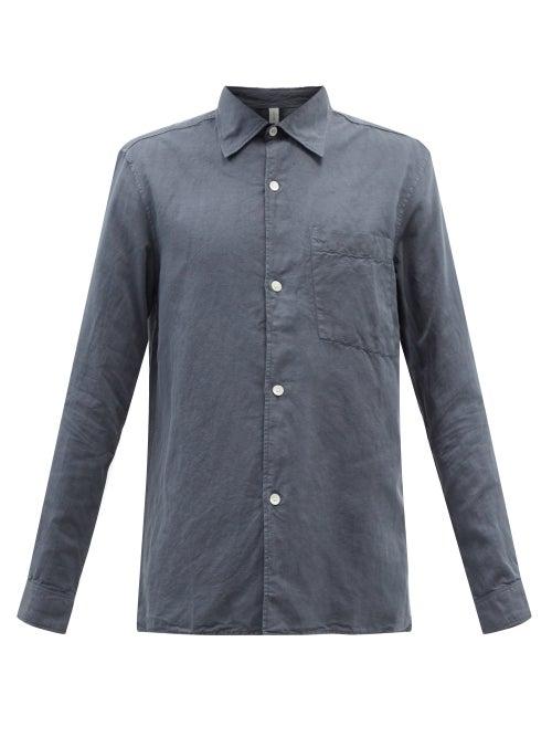 Another Aspect - Patch-pocket Organic Cotton-blend Shirt - Mens - Blue