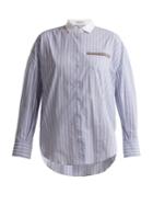 Brunello Cucinelli Embellished-pocket Striped Cotton-blend Shirt