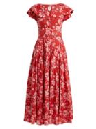 Matchesfashion.com Gl Hrgel - Belted Floral Print Cotton Dress - Womens - Red Print