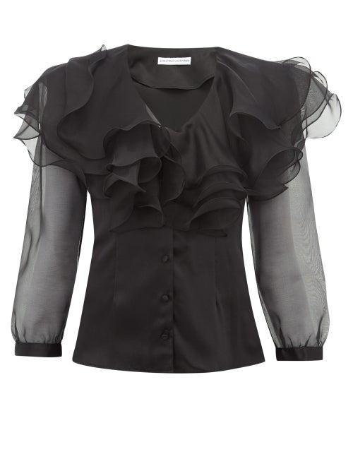 Matchesfashion.com Edeltrud Hofmann - Olivia Ruffled Silk Satin Blouse - Womens - Black