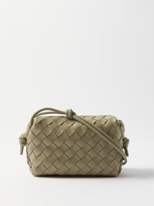 Bottega Veneta - Loop Mini Intrecciato-leather Cross-body Bag - Womens - Khaki
