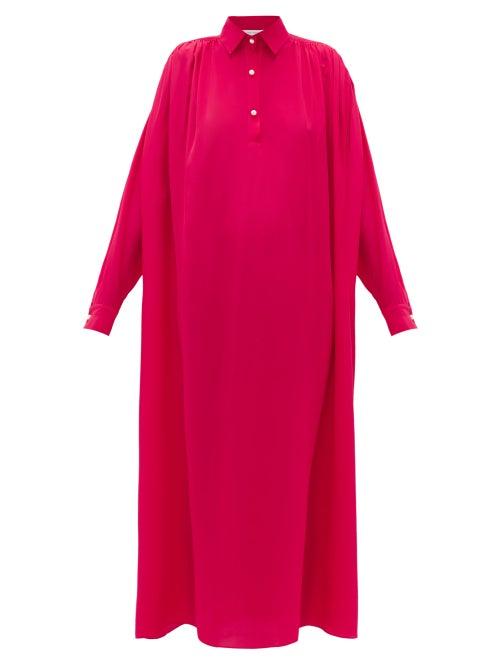 Matchesfashion.com Ryan Roche - Pearl-button Silk Shirt Dress - Womens - Red