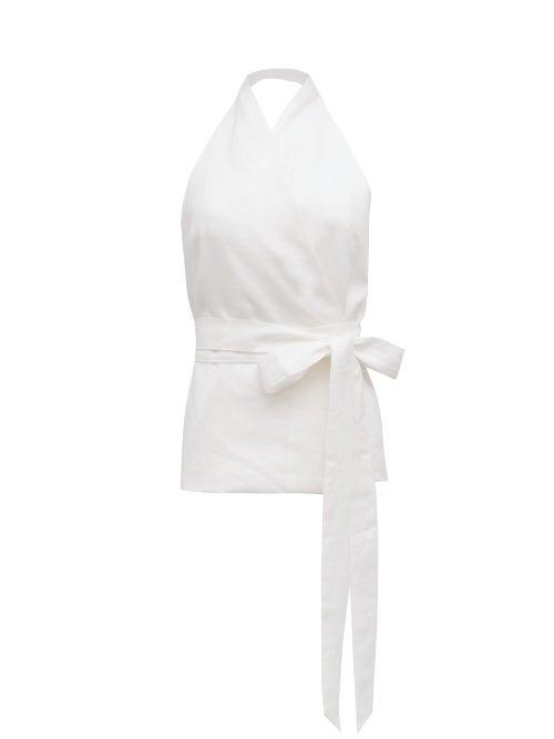 Matchesfashion.com Albus Lumen - Piccolo Halterneck Linen Wrap Top - Womens - White