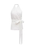 Matchesfashion.com Albus Lumen - Piccolo Halterneck Linen Wrap Top - Womens - White