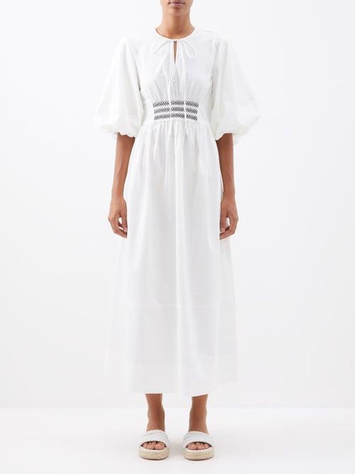 Lee Mathews - Zoe Smocked Cotton-voile Maxi Dress - Womens - White