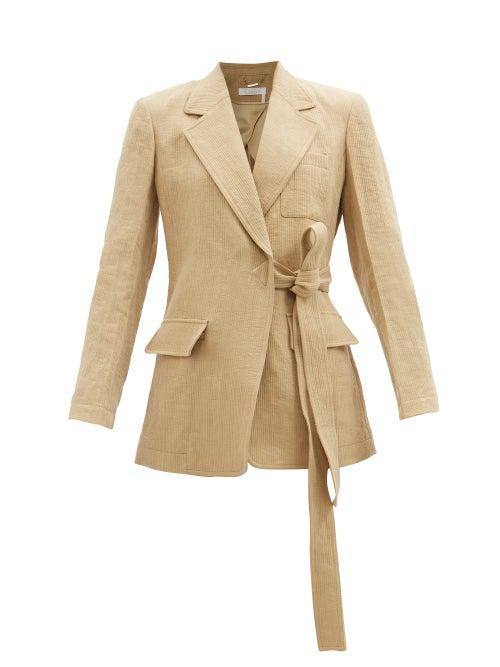 Chlo - Tied Linen-twill Suit Jacket - Womens - Beige