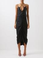 Rui - Gathered Ruched Satin-jacquard Midi Dress - Womens - Black