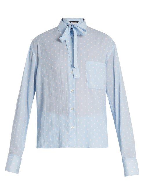 Matchesfashion.com Haider Ackermann - Tie Neck Polka Dot Print Blouse - Womens - Blue White