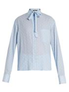 Matchesfashion.com Haider Ackermann - Tie Neck Polka Dot Print Blouse - Womens - Blue White