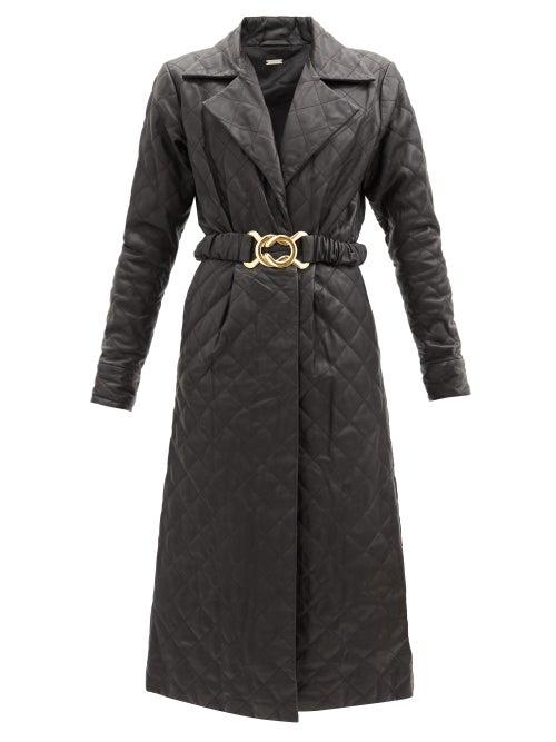 Matchesfashion.com Dodo Bar Or - Sally Belted Quilted-leather Shirt Dress - Womens - Black