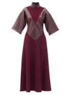 Matchesfashion.com Roksanda - Erdea Faux-leather Panelled Wool-jersey Maxi Dress - Womens - Burgundy