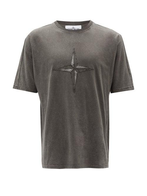 Matchesfashion.com Stone Island - Compass-embroidered Flecked Cotton T-shirt - Mens - Grey