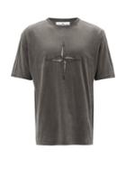 Matchesfashion.com Stone Island - Compass-embroidered Flecked Cotton T-shirt - Mens - Grey