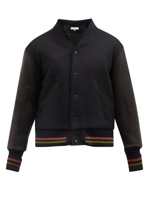 Sasquatchfabrix. - Wa-neck Leather And Wool-blend Bomber Jacket - Mens - Black