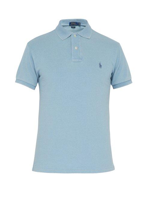 Matchesfashion.com Polo Ralph Lauren - Logo Embroidered Cotton Piqu Polo T Shirt - Mens - Light Blue