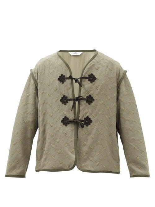Sasquatchfabrix. - Floral-embroidered Cotton-canvas Jacket - Mens - Khaki Green