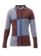 Ahluwalia - Checkerboard-jacquard Merino Cardigan - Mens - Blue