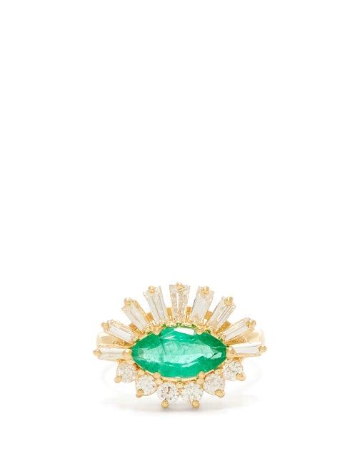 Matchesfashion.com Shay - Evil Eye Diamond, Emerald & 18kt Gold Ring - Womens - Green Gold