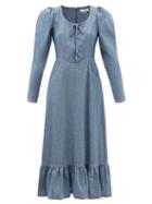 Ladies Rtw Sea - Alyssa Lace-up Denim Midi Dress - Womens - Mid Denim
