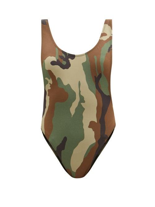 Norma Kamali - Camouflage-print Scoop-back Swimsuit - Womens - Camo