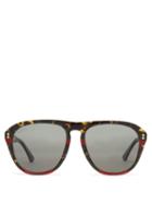 Matchesfashion.com Gucci - Web Striped Aviator Acetate Sunglasses - Mens - Brown