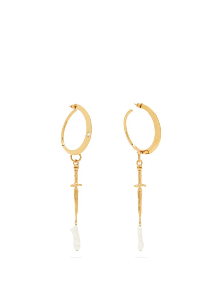 Givenchy Dagger And Pearl-drop Hoop Earrings